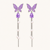 TITLIYA Korean Style Purple Butterfly Crystal Pearl Drop Earrings