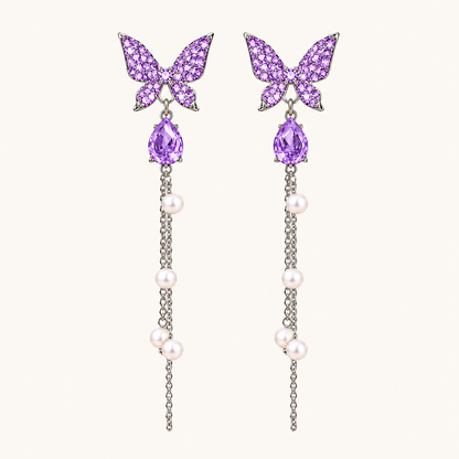 TITLIYA Korean Style Purple Butterfly Crystal Pearl Drop Earrings