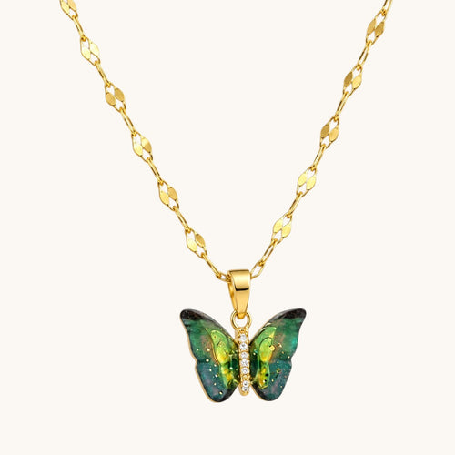 TITLIYA Korean Style Gold Butterfly Green Pendant Necklace