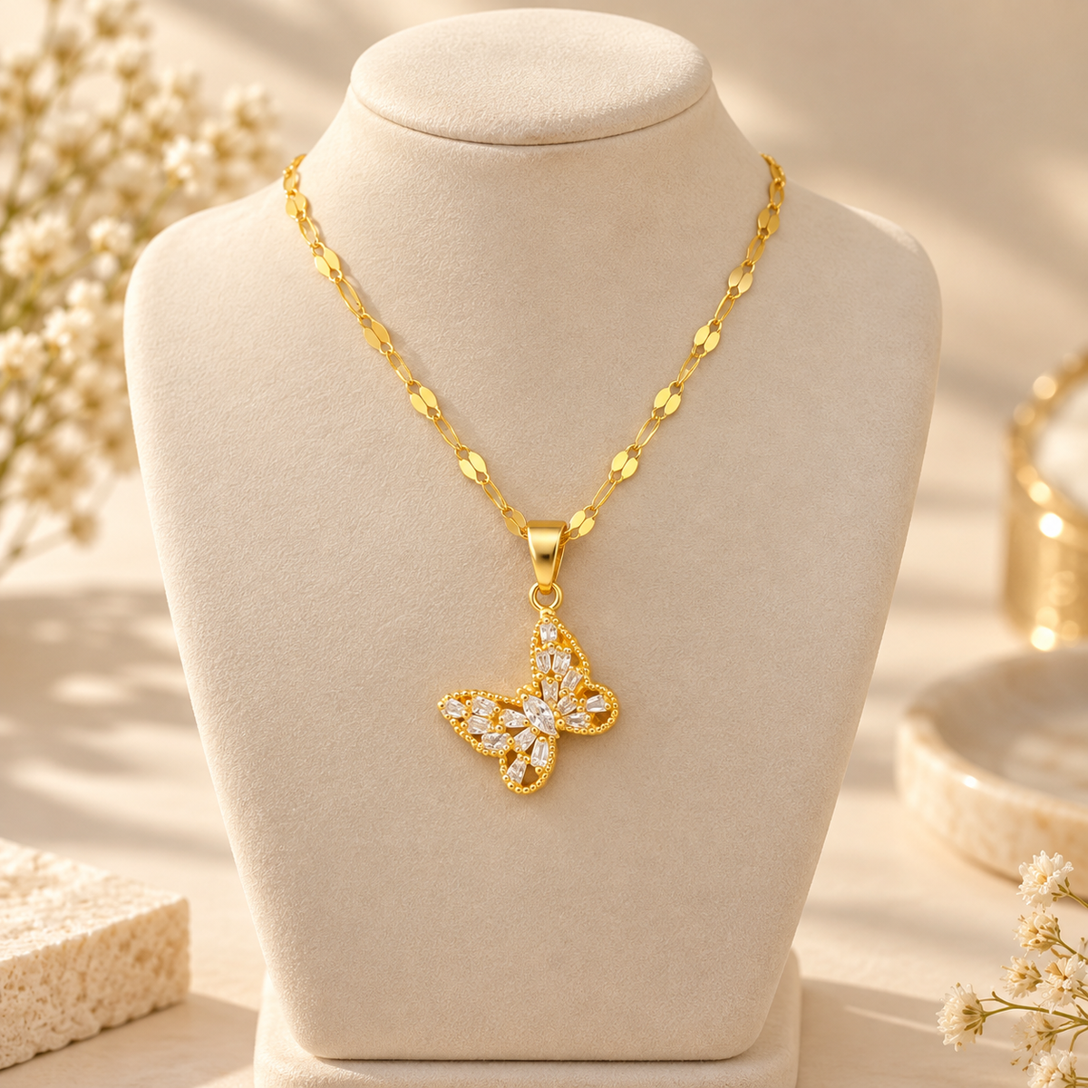 TITLIYA Korean Gold Plated Butterfly Pendant Necklace