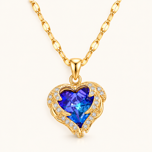 TITLIYA Korean Blue Heart Stone Gold-Plated Necklace for Women