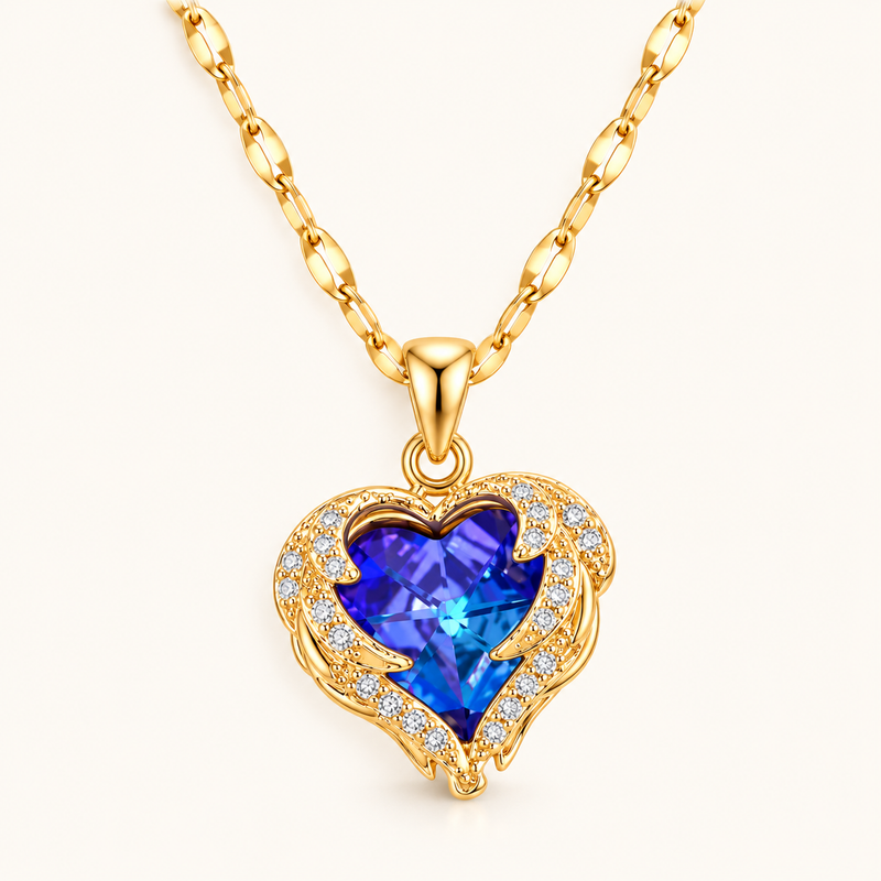 TITLIYA Korean Blue Heart Stone Gold-Plated Necklace for Women