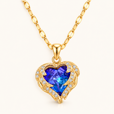 TITLIYA Korean Blue Heart Stone Gold-Plated Necklace for Women