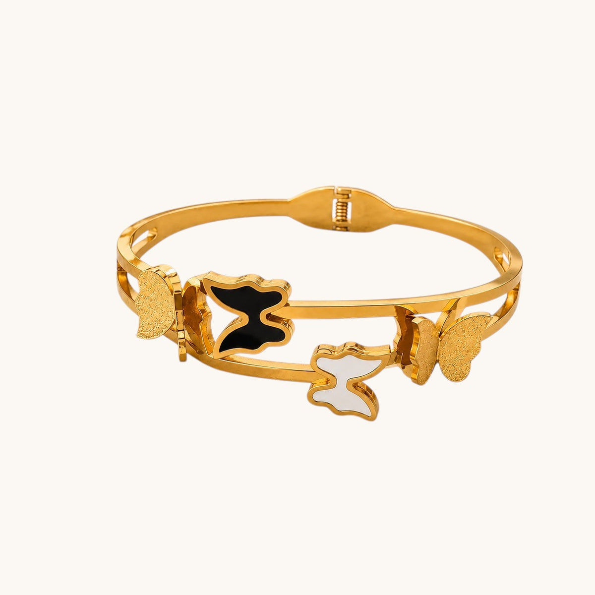 TITLIYA Korean Style Butterfly Gold Bracelet for Women – Black & White Enamel Butterfly Charm Bracelet | Anti-Tarnish