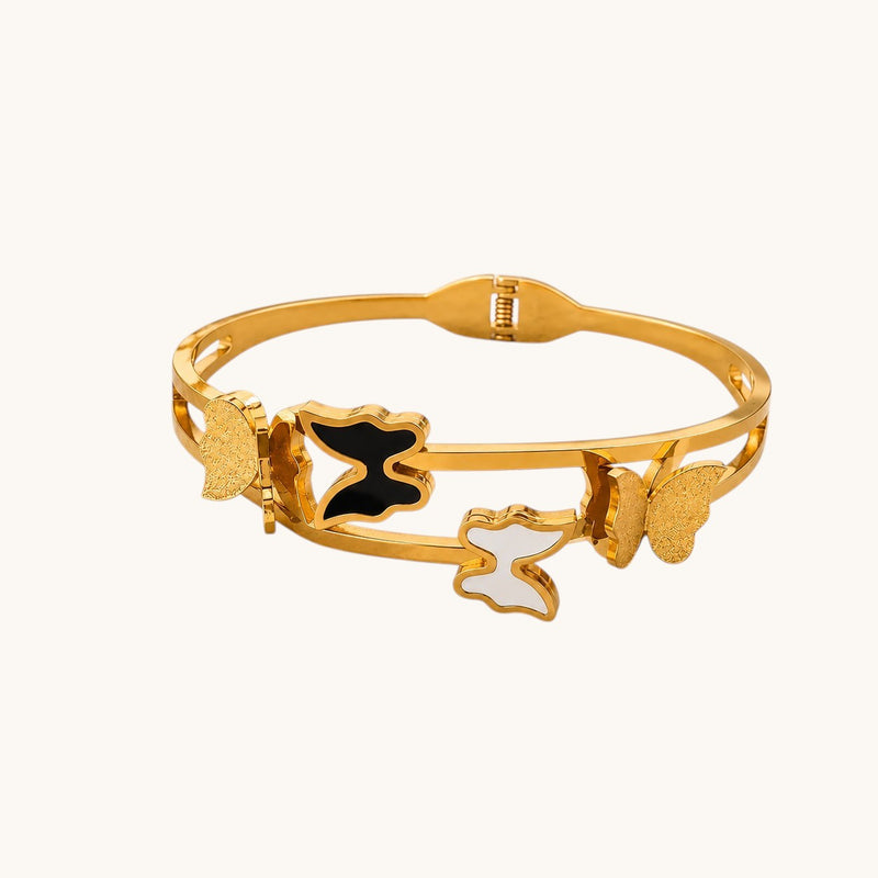 TITLIYA Korean Style Butterfly Gold Bracelet for Women – Black & White Enamel Butterfly Charm Bracelet | Anti-Tarnish