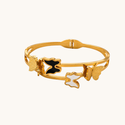 TITLIYA Korean Style Butterfly Gold Bracelet for Women – Black & White Enamel Butterfly Charm Bracelet | Anti-Tarnish