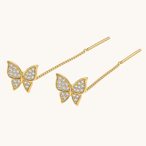 TITLIYA Korean Style Gold Butterfly Crystal Threader Earrings