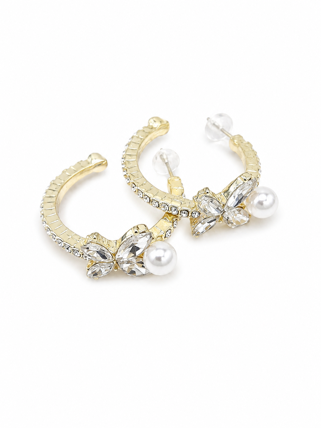 Gold Plated Pearl & Crystal Half Hoop Earrings TITLIYA