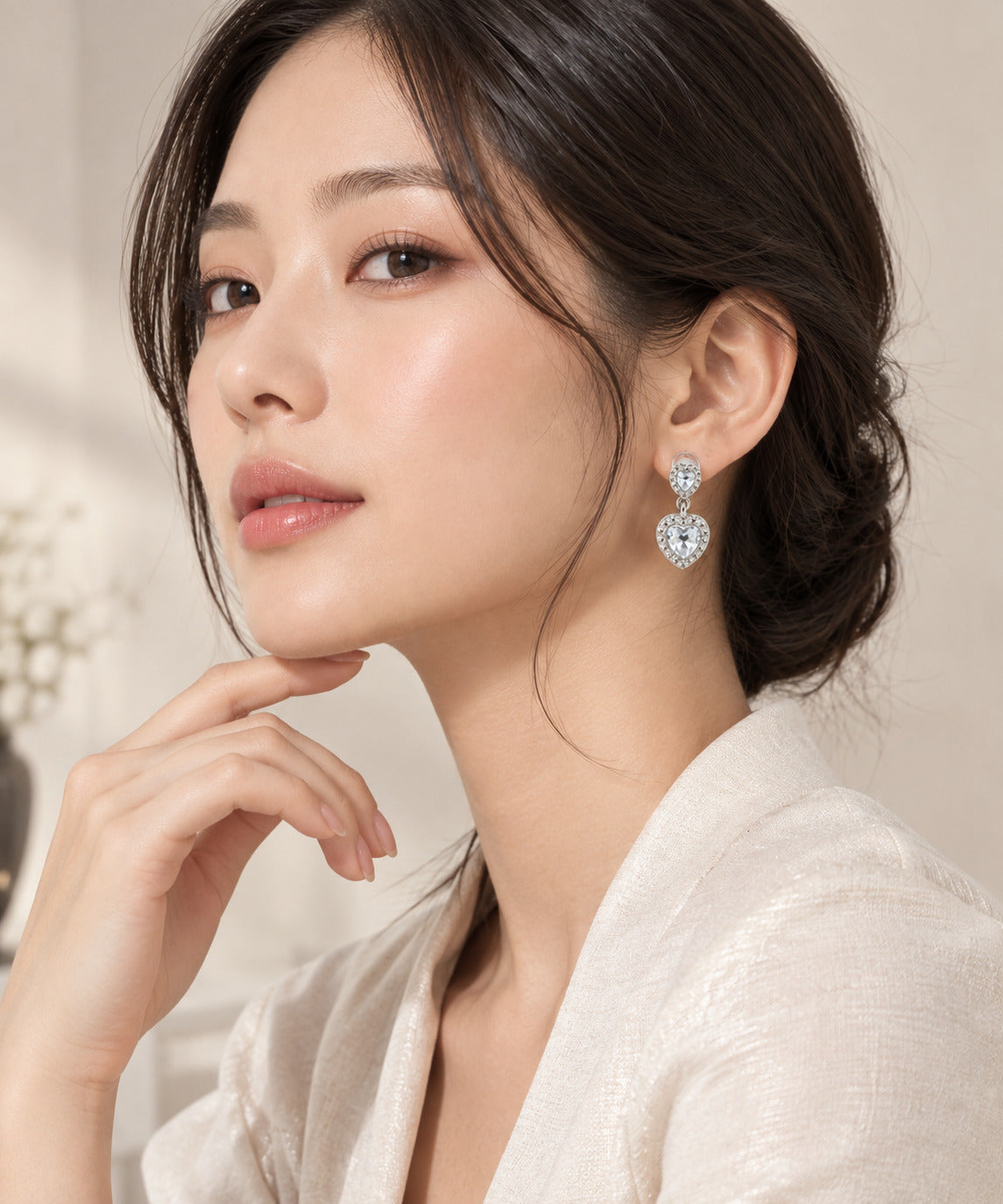 TITLIYA Silver-Toned Stainless Steel Heart-Shaped Drop Earrings
