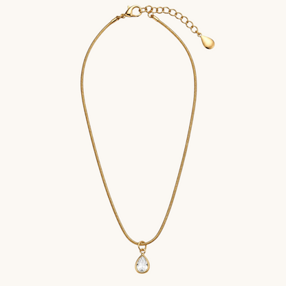 TITLIYA gold-tone fine chain necklace featuring a mini teardrop pendant with a sparkling clear stone detail.