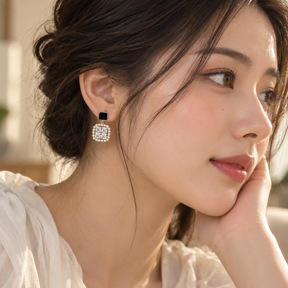 TITLIYA Korean Pearl Crystal Square Earrings for Women