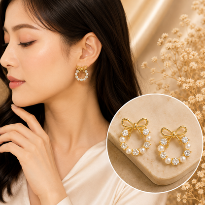 TITLIYA Korean Earrings Combo Set of 4 – Heart, Hoop, Pearl & Crystal