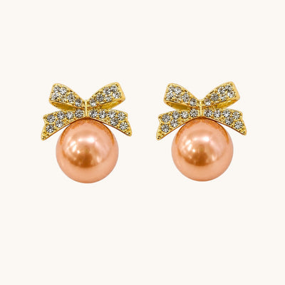 Rosegold Pearl Bow Earring