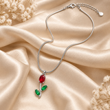 TITLIYA Korean Style Silver Tone Red & Green Tulip Pendant Necklace