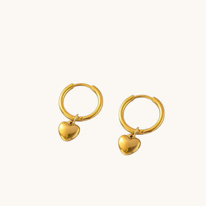 Gold Plated Heart Charm Hoop Earrings