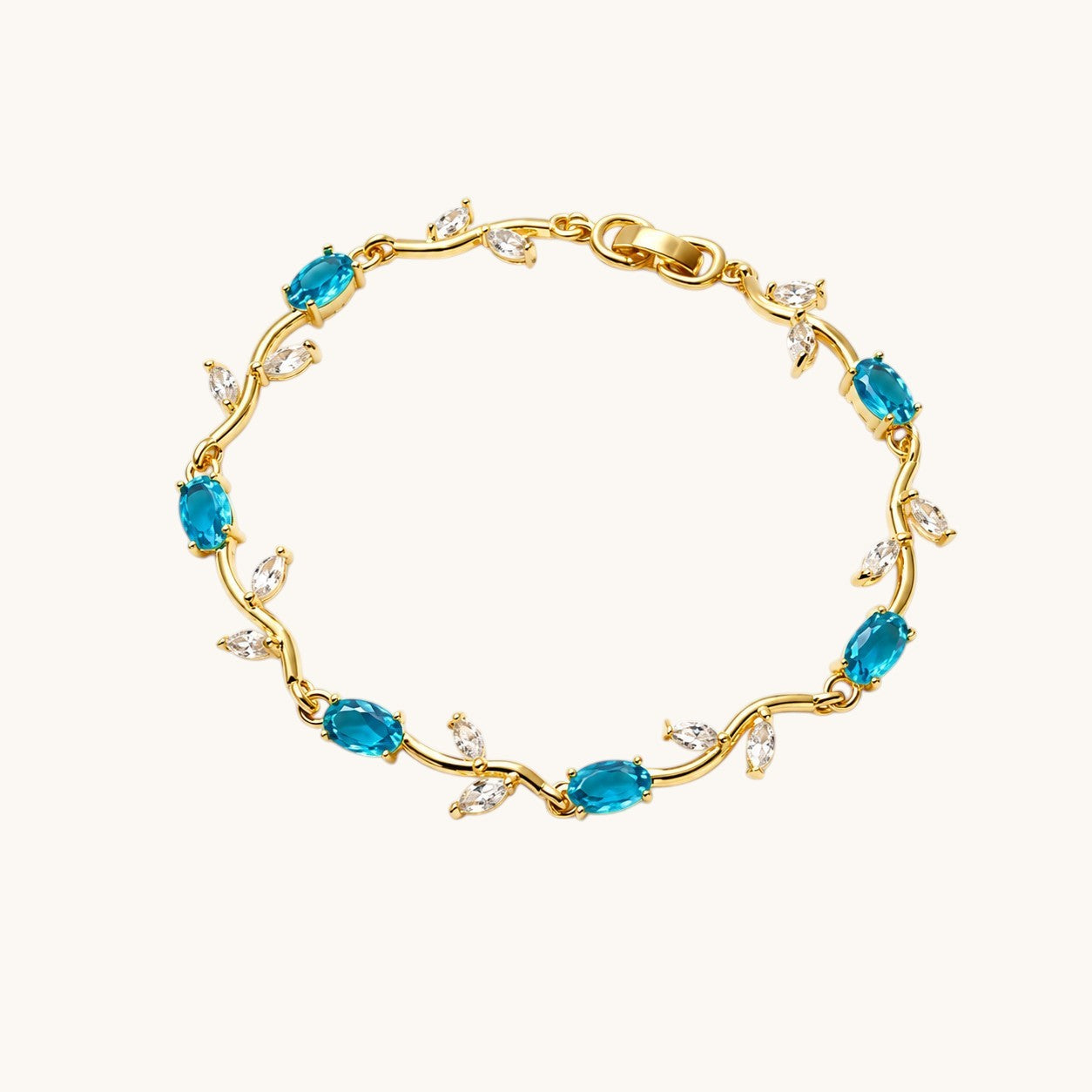 Ocean Blue Crystal Gold-Tone Bracelet for Women | Korean-Inspired Jewellery