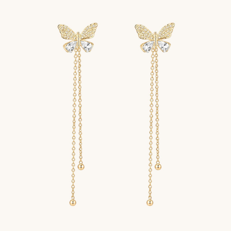 TITLIYA Korean Style Gold Butterfly Crystal Drop Earrings for Women