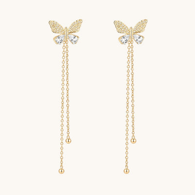 TITLIYA Korean Style Gold Butterfly Crystal Drop Earrings for Women