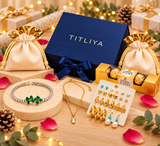 TITLIYA Golden Moments Gift Box, jewellery hamper for women with necklace, bracelet, earrings, potli bags and chocolates