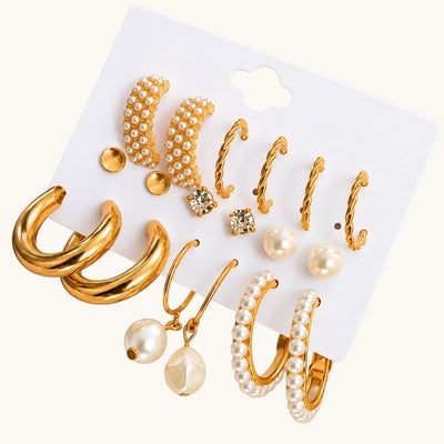 TITLIYA Golden Korean Earrings Set of 9