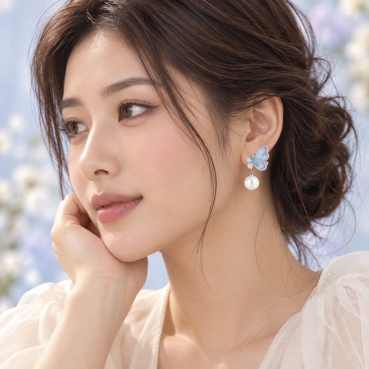 TITLIYA Korean Butterfly Pearl Drop Earrings for Women