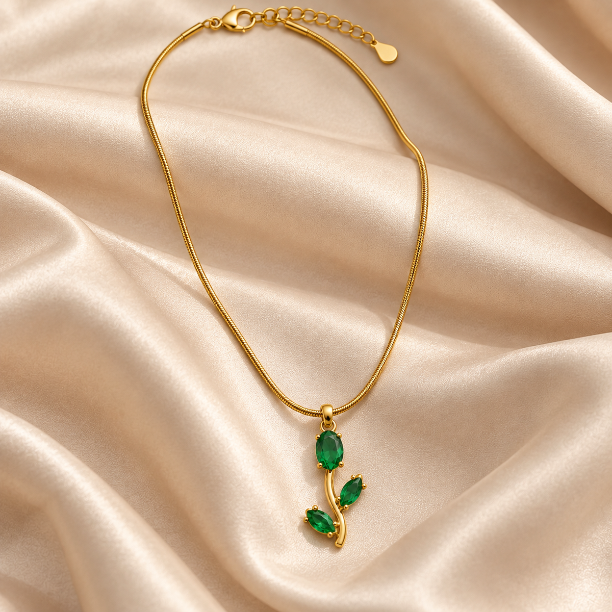 TITLIYA Korean Style Green Tulip Leaf Pendant Necklace