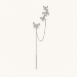 TITLIYA Korean Style Silver Butterfly Crystal Chain Drop Earrings