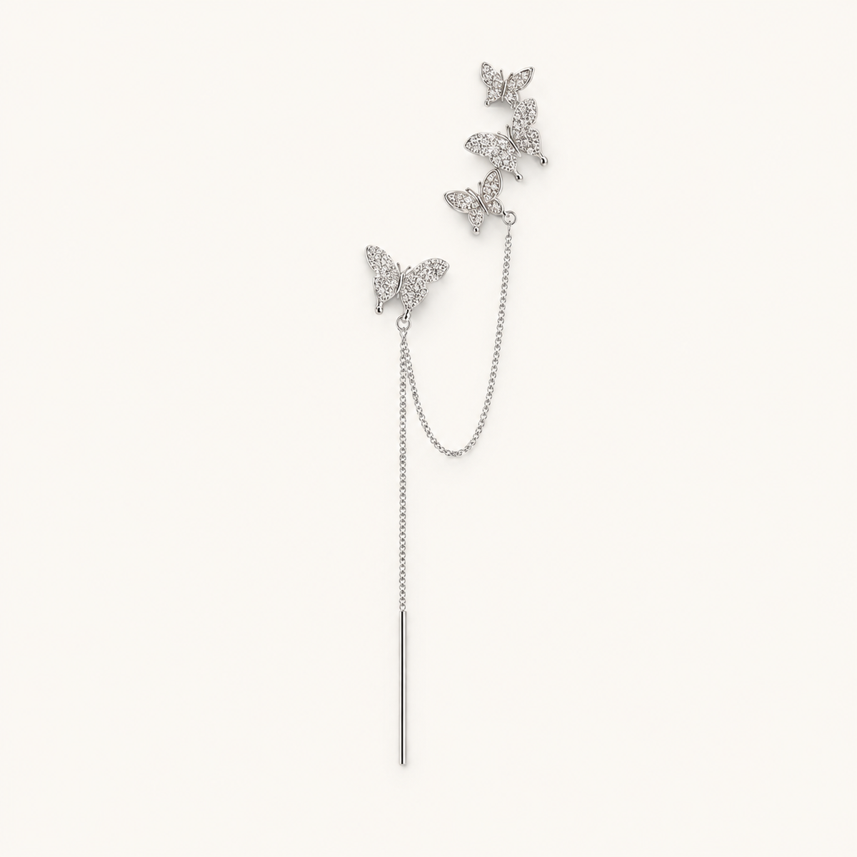TITLIYA Korean Style Silver Butterfly Crystal Chain Drop Earrings
