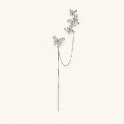 TITLIYA Korean Style Silver Butterfly Crystal Chain Drop Earrings