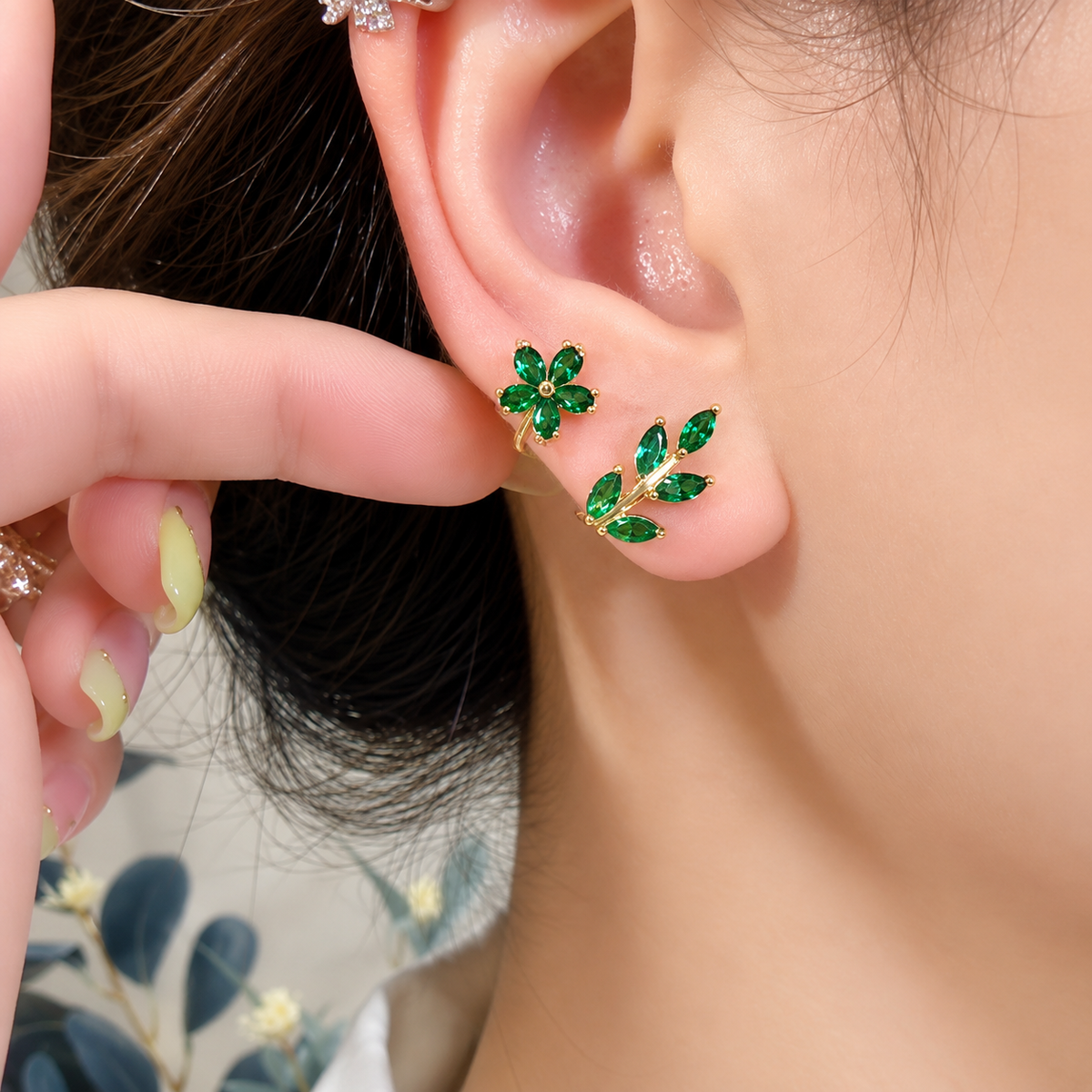 TITLIYA Korean Style Green Floral Leaf Earrings for Women