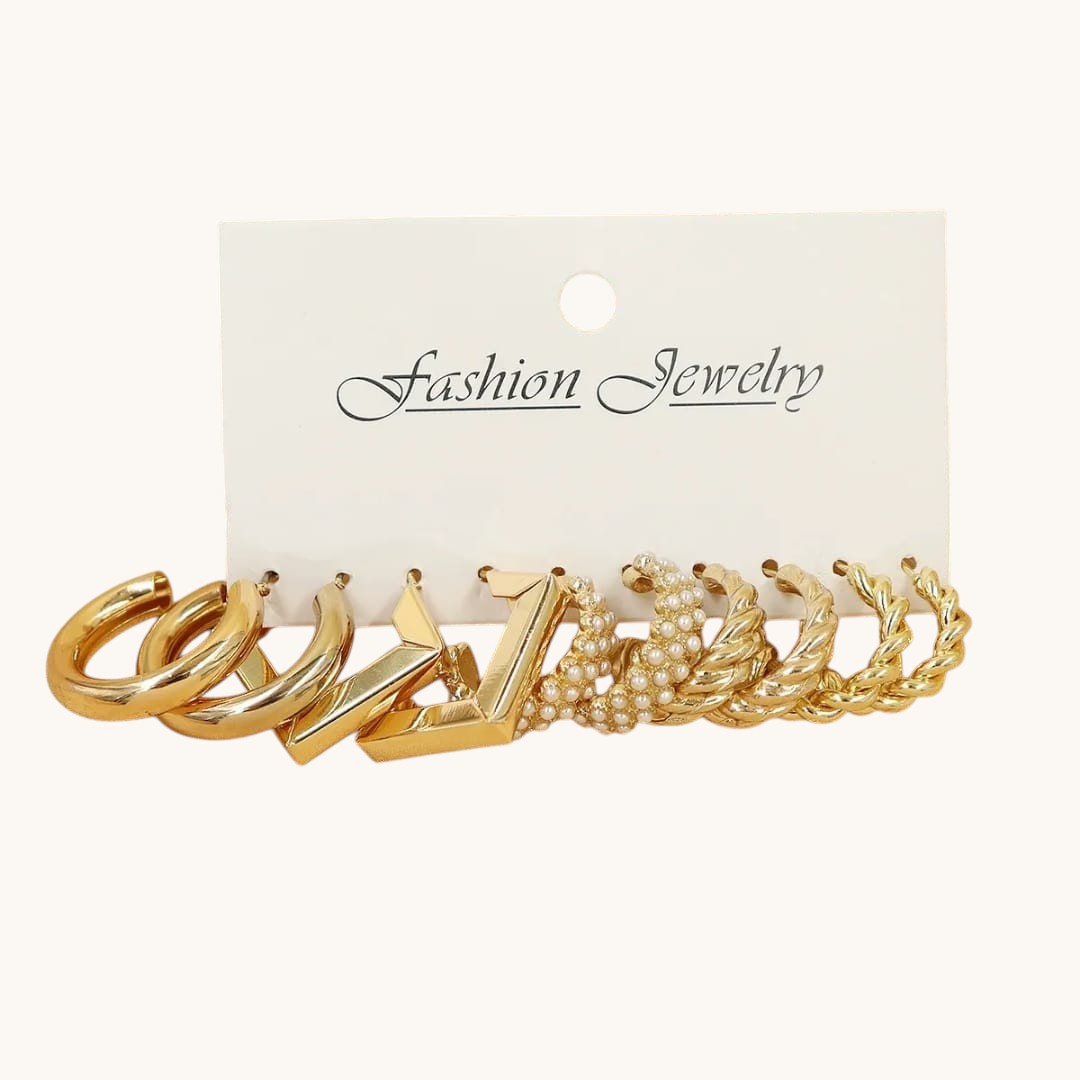 Premium Gold Plated Hoop Earrings Set – 6 Pairs Titliya