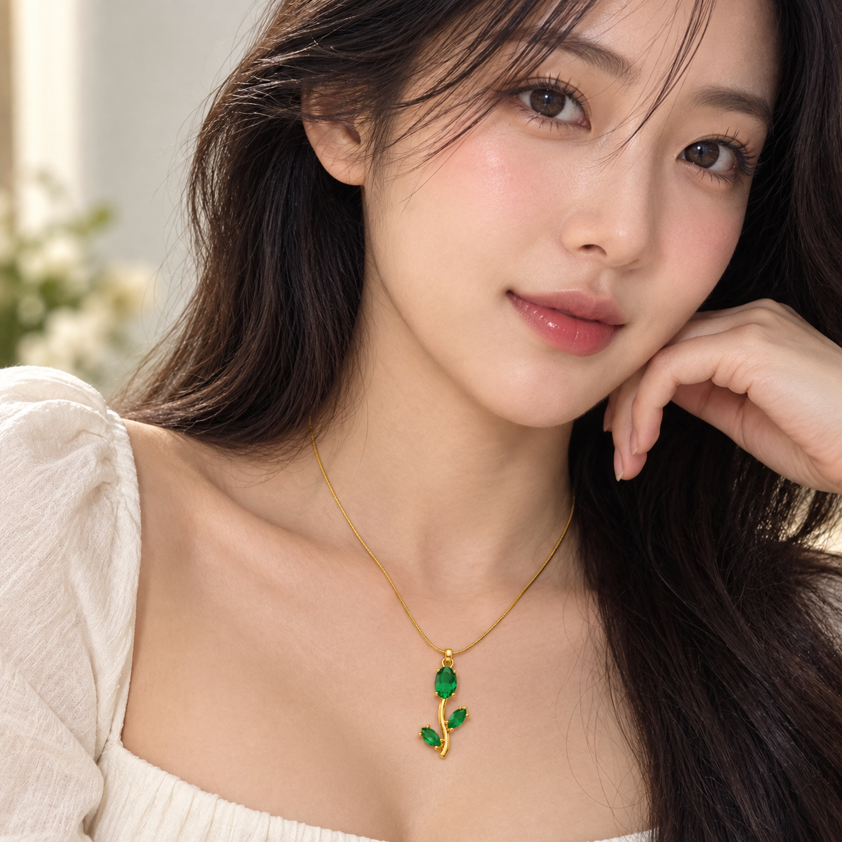 TITLIYA Korean Style Green Tulip Leaf Pendant Necklace