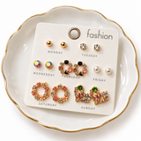 TITLIYA Korean Style Gold-Tone Multicolour Crystal Stud Earrings Set of 7 Pairs for Women