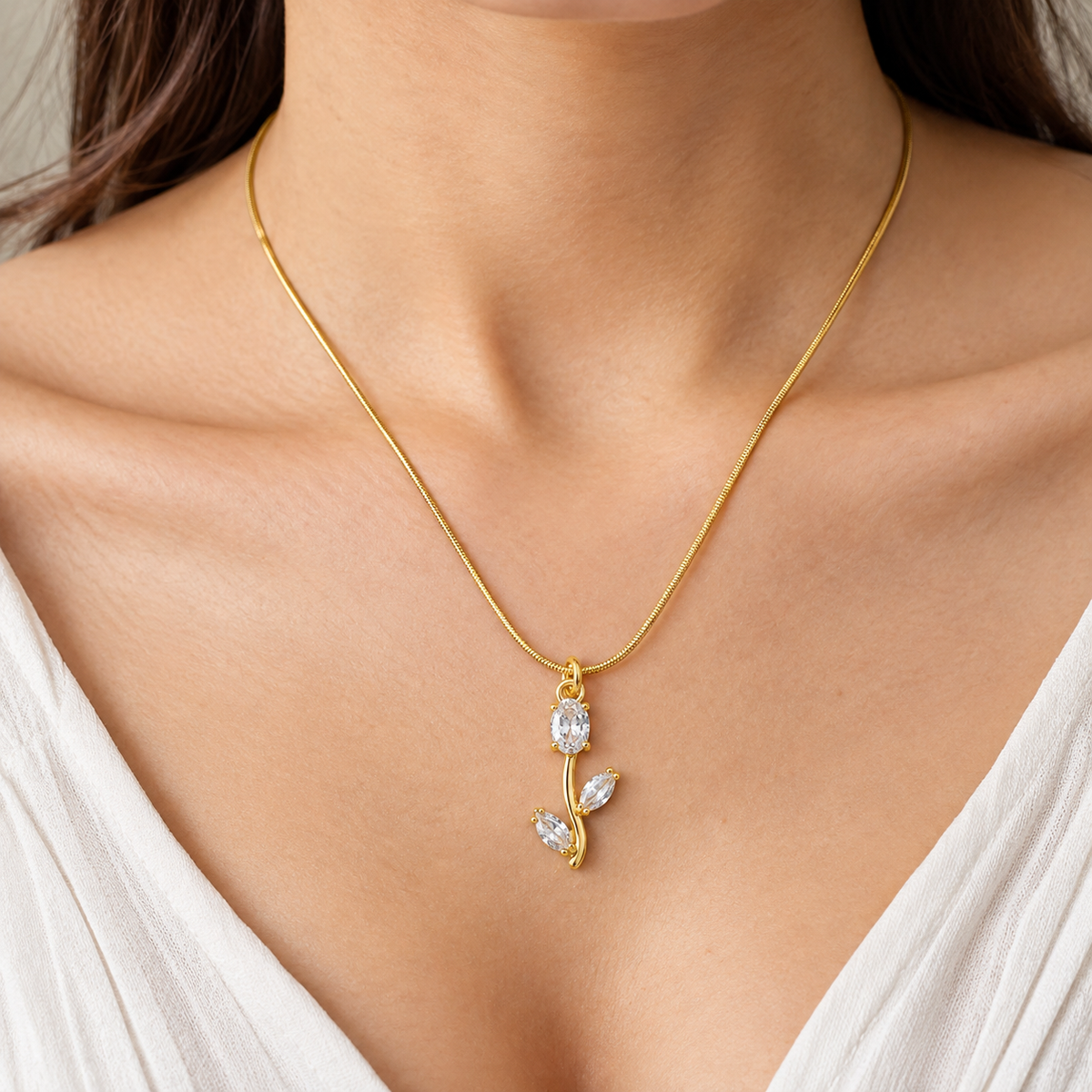 TITLIYA Korean Style Gold Tone White Tulip Pendant Necklace