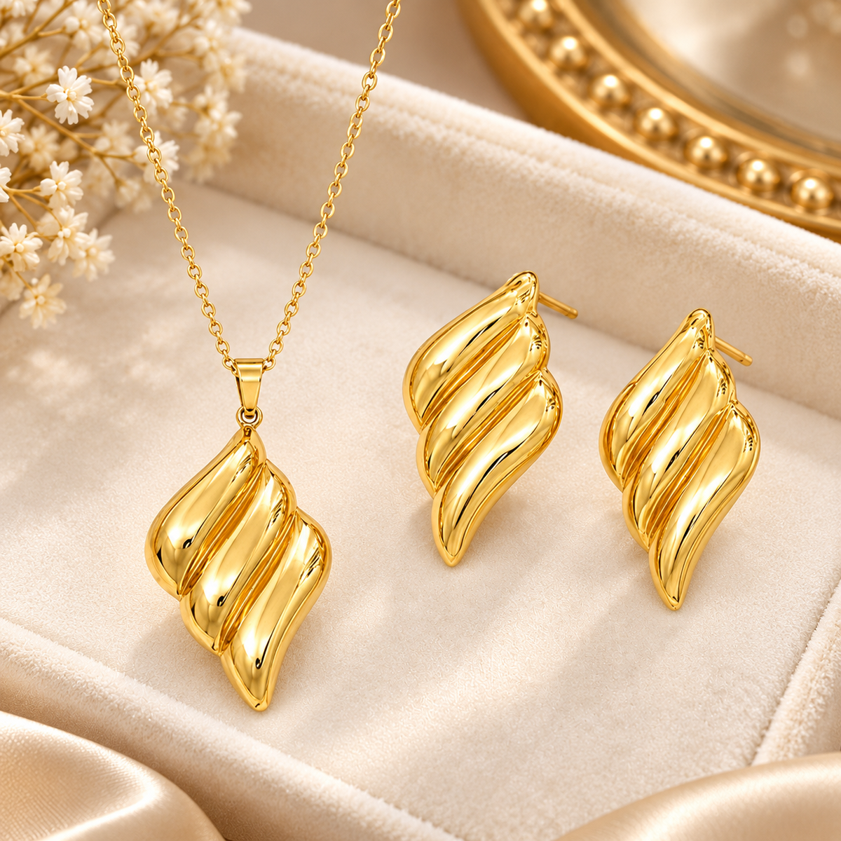 TITLIYA Korean Gold Plated Necklace & Earrings Set