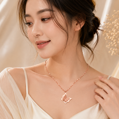 TITLIYA Korean Style Rose Gold Butterfly Pendant Necklace for Women | Sparkling Butterfly Charm Necklace with Oval Link Chain | Anti-Tarnish Fashion Jewellery