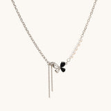 TITLIYA Korean Style Silver Pearl & Black Butterfly Pendant Necklace for Women