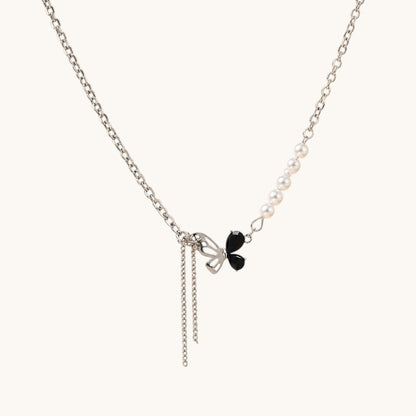 TITLIYA Korean Style Silver Pearl & Black Butterfly Pendant Necklace for Women