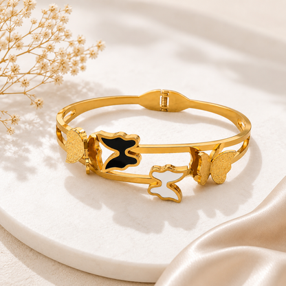 TITLIYA Korean Style Butterfly Gold Bracelet for Women – Black & White Enamel Butterfly Charm Bracelet | Anti-Tarnish