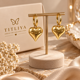 TITLIYA Korean Style Gold Heart Drop Hoop Earrings