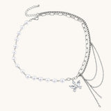TITLIYA Korean Style Multi-Layer Pearl & Butterfly Necklace for Women