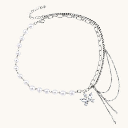 TITLIYA Korean Style Multi-Layer Pearl & Butterfly Necklace for Women