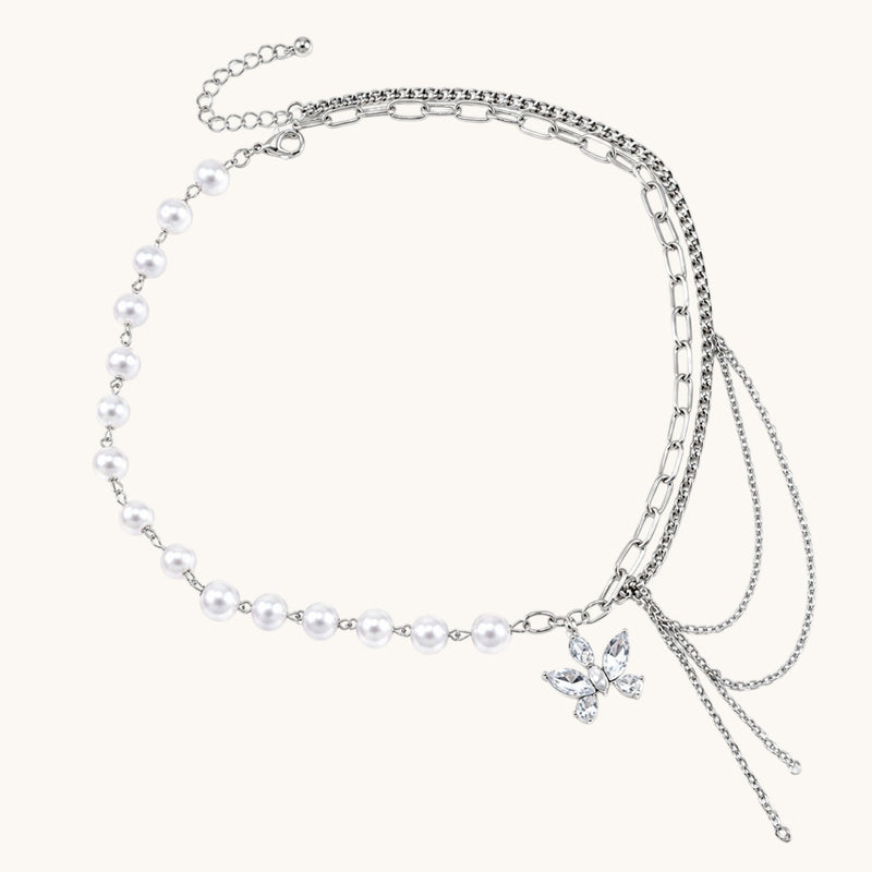 TITLIYA Korean Style Multi-Layer Pearl & Butterfly Necklace for Women