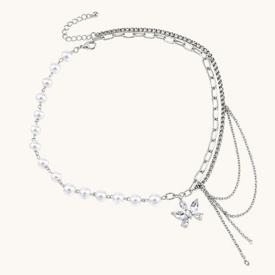 TITLIYA Korean Style Multi-Layer Pearl & Butterfly Necklace for Women