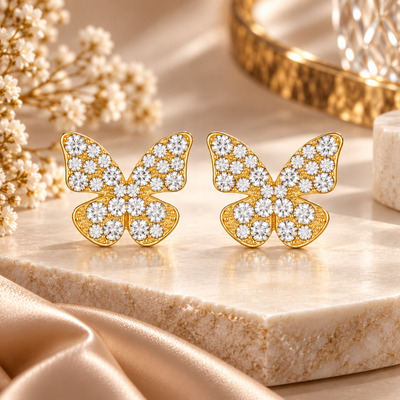 TITLIYA Korean Style Gold Butterfly Crystal Stud Earrings