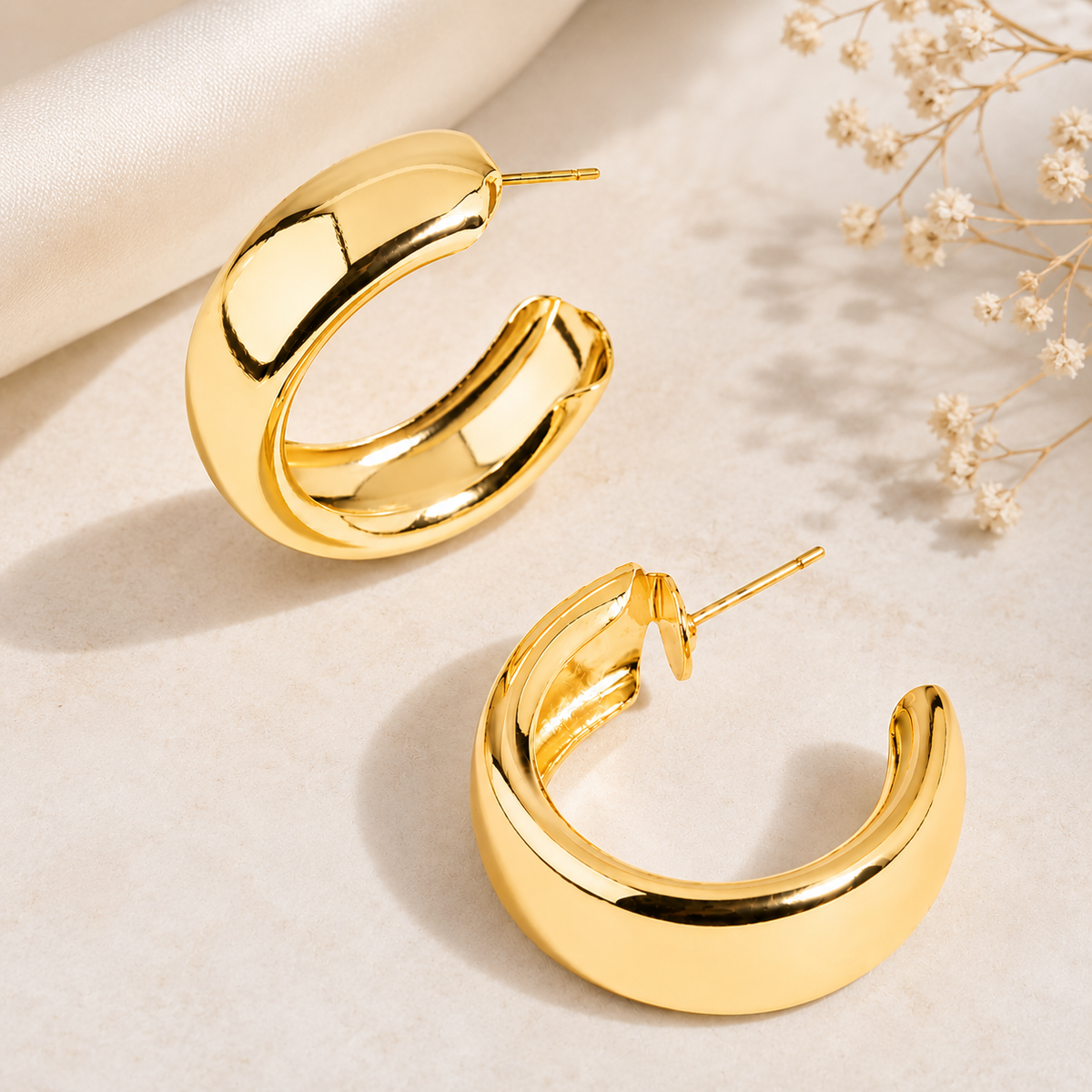 TITLIYA Korean Style Gold Hoop Earrings for Women – Chunky Open Hoop Statement Earrings | Anti-Tarnish