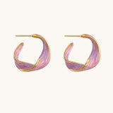 TITLIYA Korean Style Pink Enamel Hoop Earrings for Women – Gold-Tone Open Hoop Earrings
