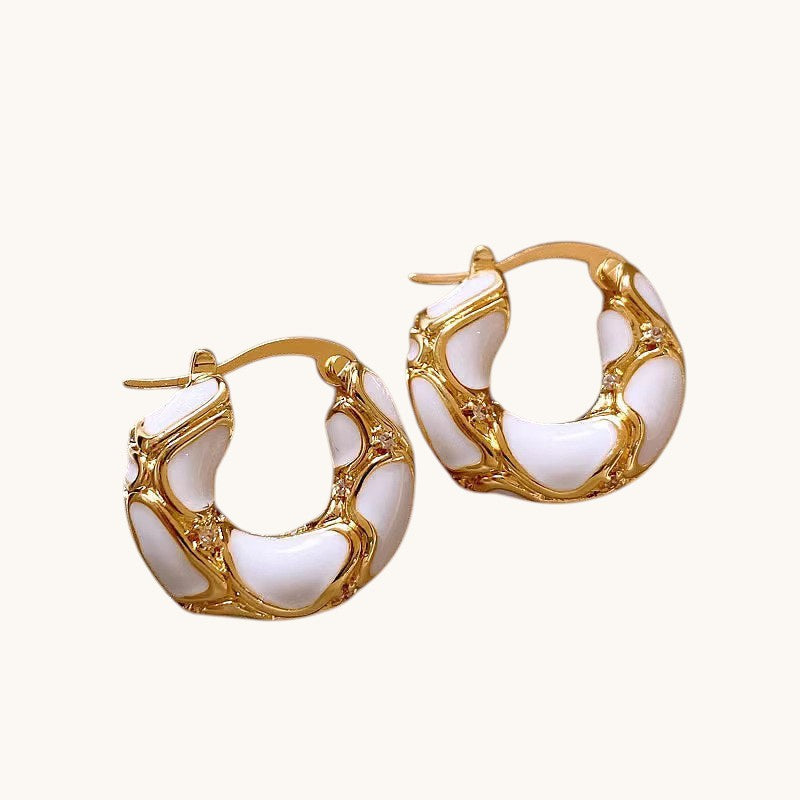 TITLIYA Korean White Enamel Anti-Tarnish Gold Hoop Earrings for Women