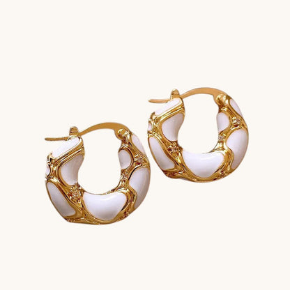 TITLIYA Korean White Enamel Anti-Tarnish Gold Hoop Earrings for Women