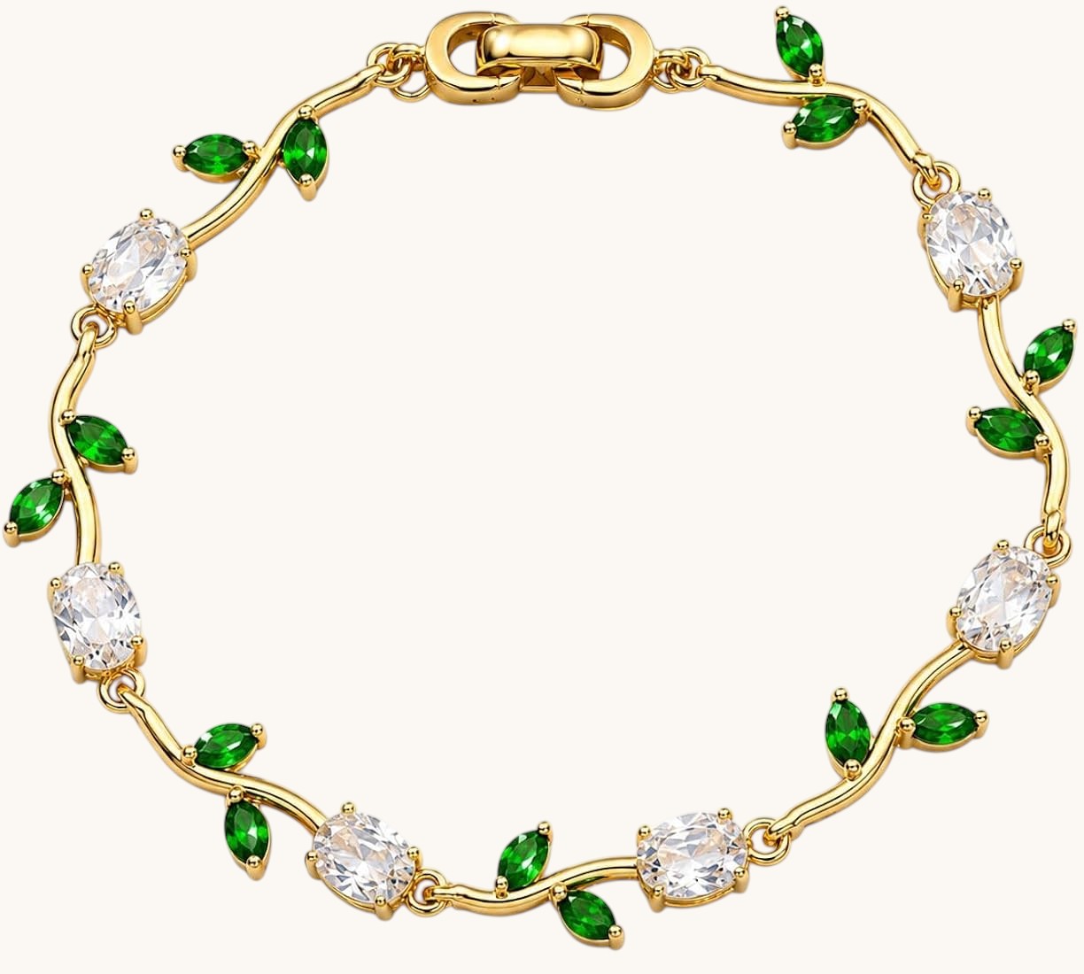 White and Green Leaf Bracelet for Women | Gold-Tone Korean Style Anti-Tarnish Bracelet
